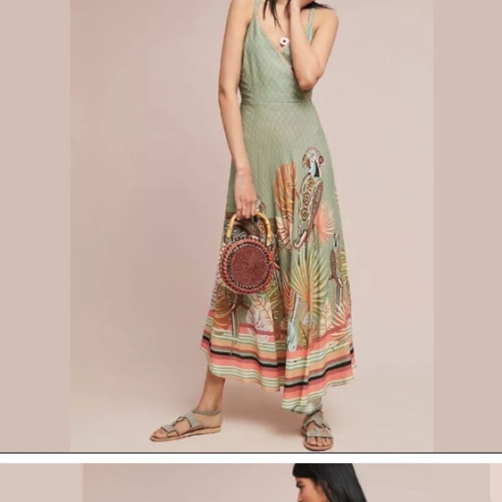 🌴Anthropologie Farm Rio Toucan Maxi Dress L - Picture 8 of 11